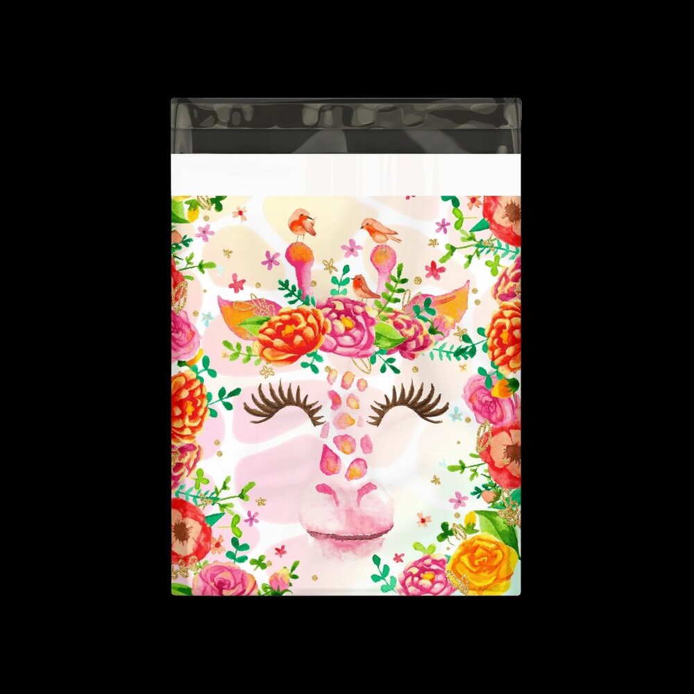 20 10 x 13 Floral Giraffe Designer Poly Mailers
